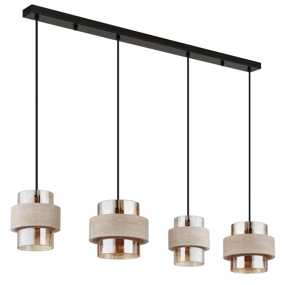 4-Licht Pendellampe Daren Schwarz mit Marmor Globo 9007371592654