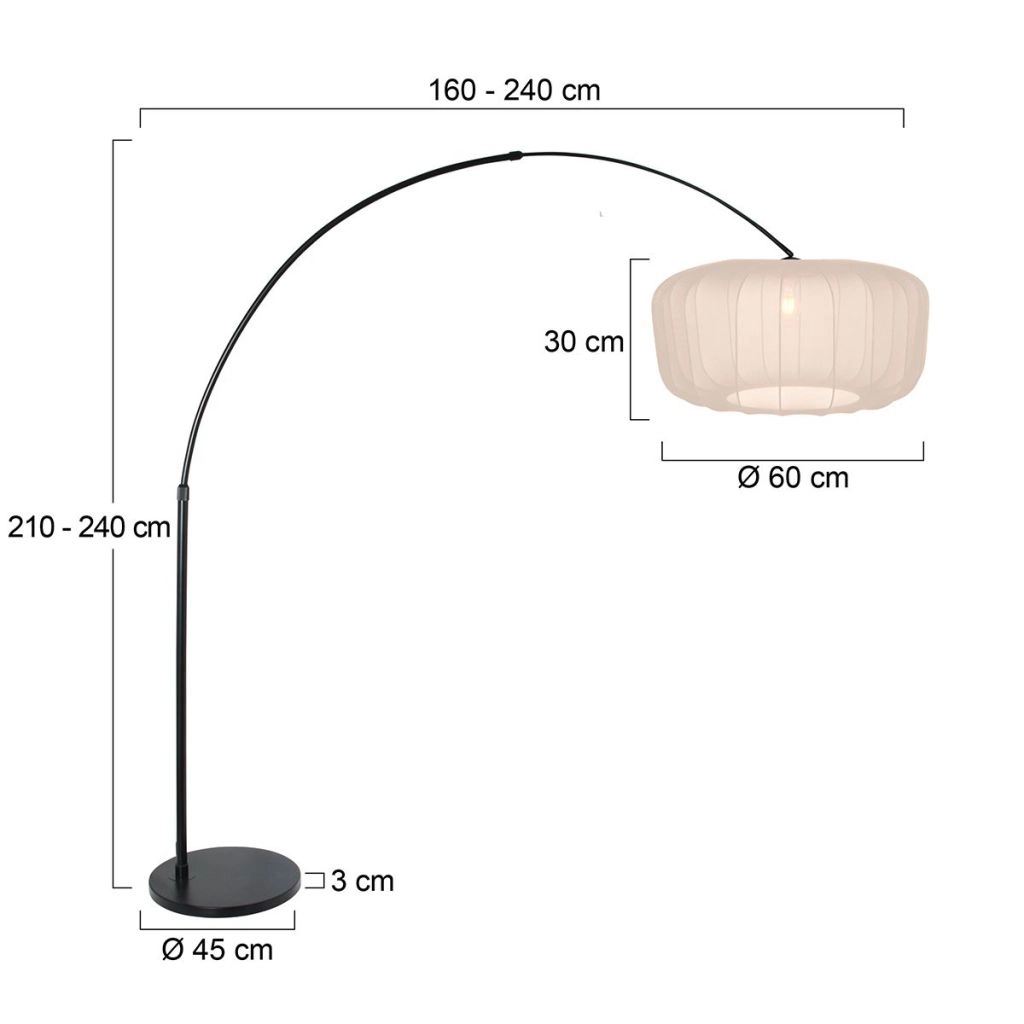 Schwarze Bogenlampe Vela Lino mit Cremeton Ø60cm Steinhauer 8712746183580