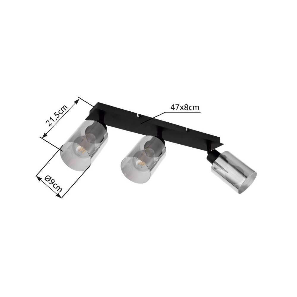 Deckenlampe Hadera 3-Licht Schwarz mit Rauchglas Globo 9007371443215