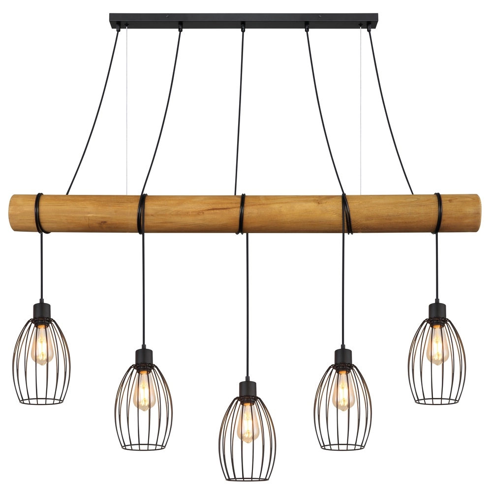 Land-Pendellampe Berti 5-Licht Holz mit Schwarz Globo 9007371586325