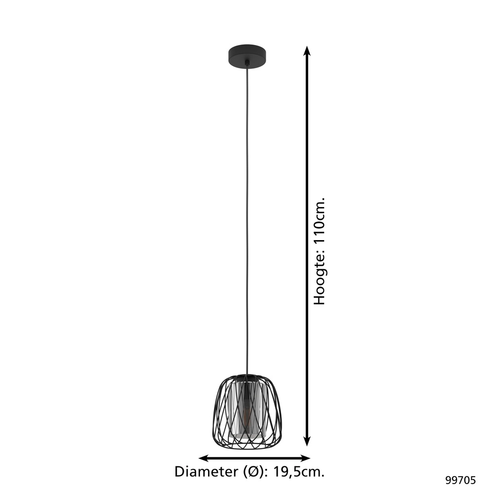 Draht-Pendellampe Floresta Ø 20cm – mit Rauchglas Eglo 9002759997052