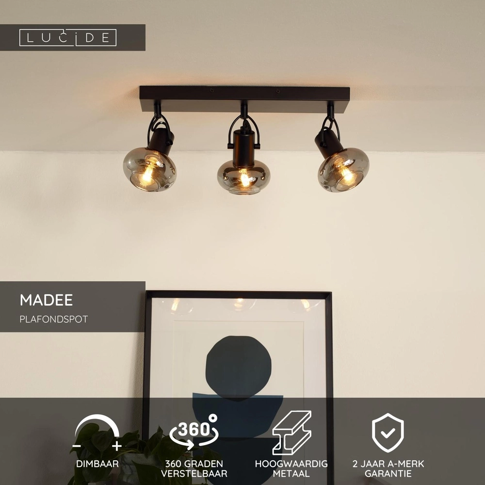 Deckenlampe Madee 3-Licht Schwarz Lucide 5411212176790