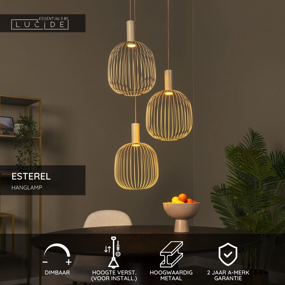 3-Licht Pendellampe Esterel sandbraune Mini-GU10-Patrone Lucide 5411212212344