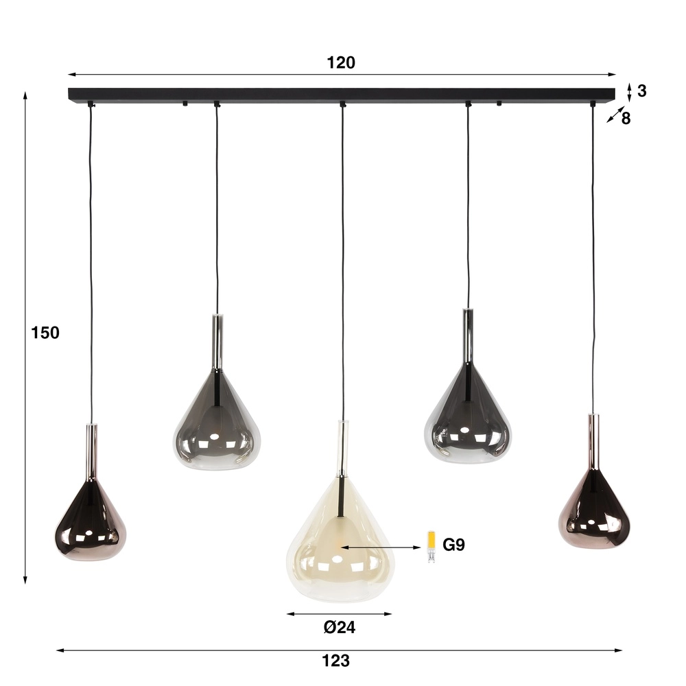 Esstisch-Pendellampe Wings 5-Licht - Ø 24 cm Glas Lyora 8716803511972