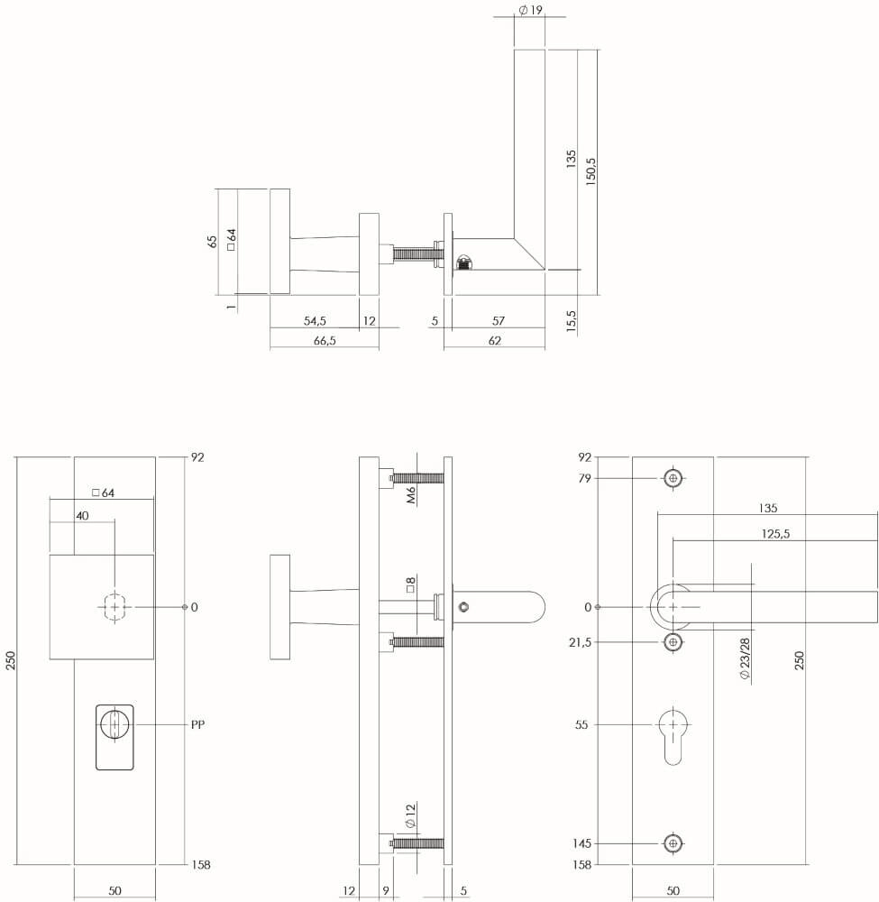 Haustürbeschläge Vurano Kernzugschutz PC 55mm gerade schwarz Intersteel 8714186428306