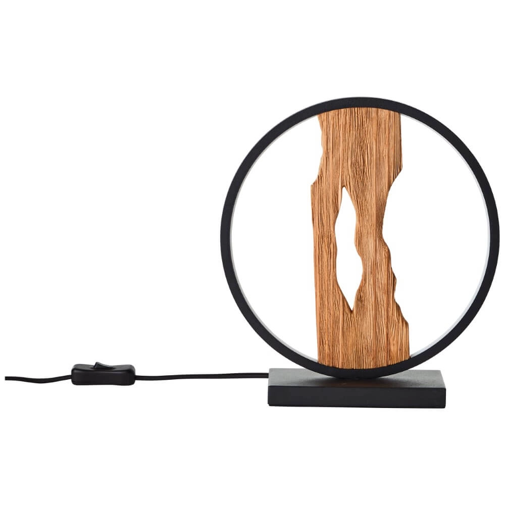 Tischlampe Chaumont rund schwarz mit Holz Brilliant 4004353414978