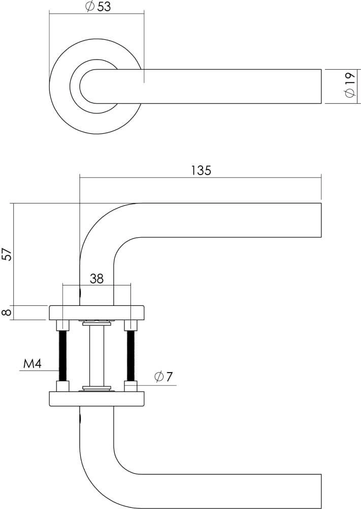 Türklinke Recht Rosette mit Grat Edelstahl Intersteel 8714186129517