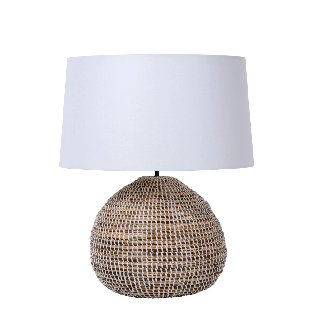 Seegras-Tischlampe Maduka Ø 45cm – braun mit weißem Farbton Premium by Lucide 5411212106087