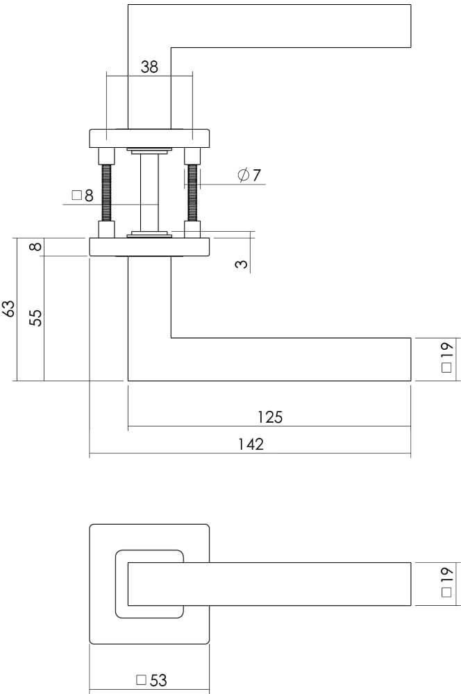 Fester Türgriff Vierkant auf Rosette Edelstahl Intersteel 8714186127926