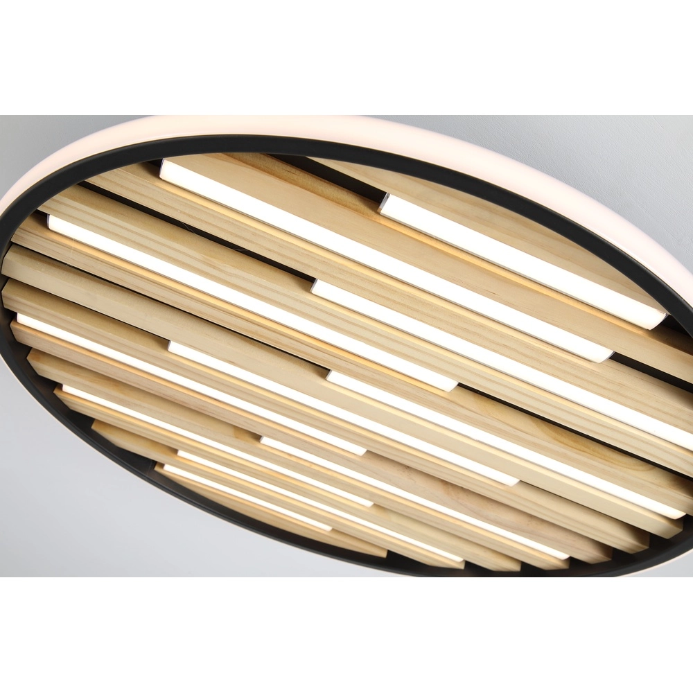 Deckenleuchte Equalise schwarz mit Holz Searchlight 5053423298016