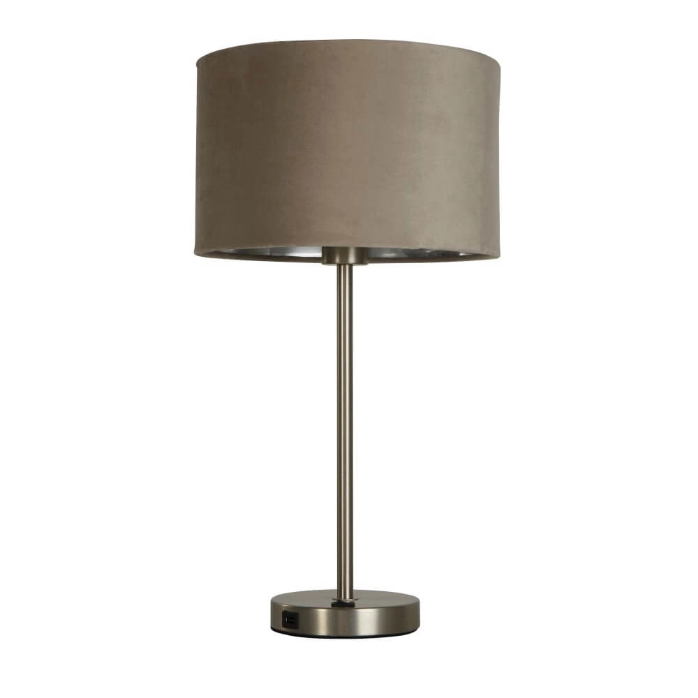 Schöne Tischlampe Finn Gold mit Creme Searchlight 5053423257235