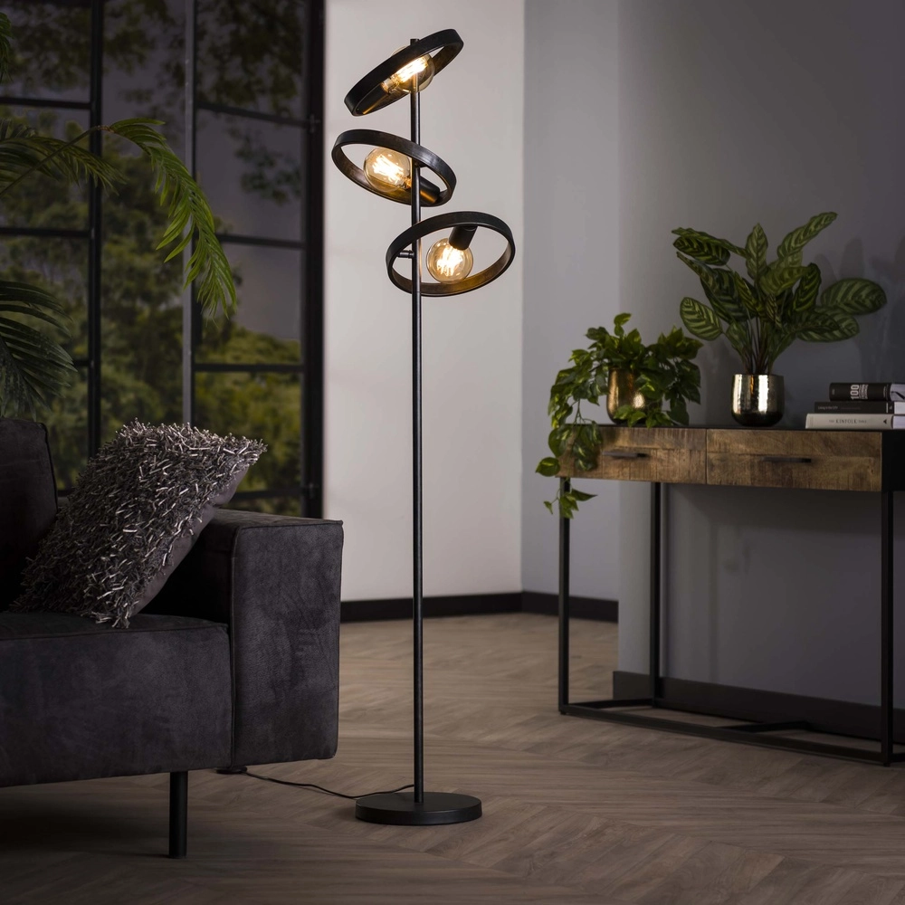 Ring-Stehlampe Hover 155 cm hoch – Holzkohle Lyora 8716803513310