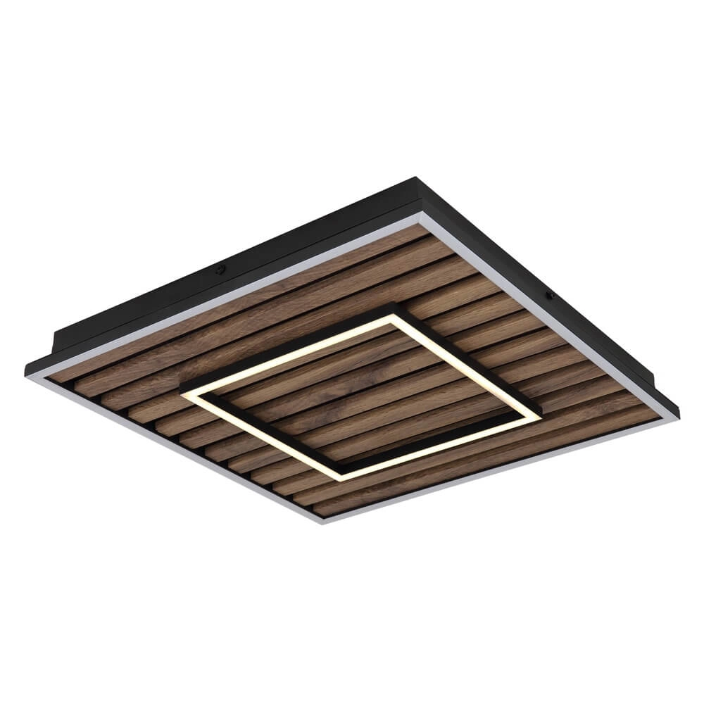 Deckenlampe Woody schwarz mit Holzquadrat Globo 9007371510573