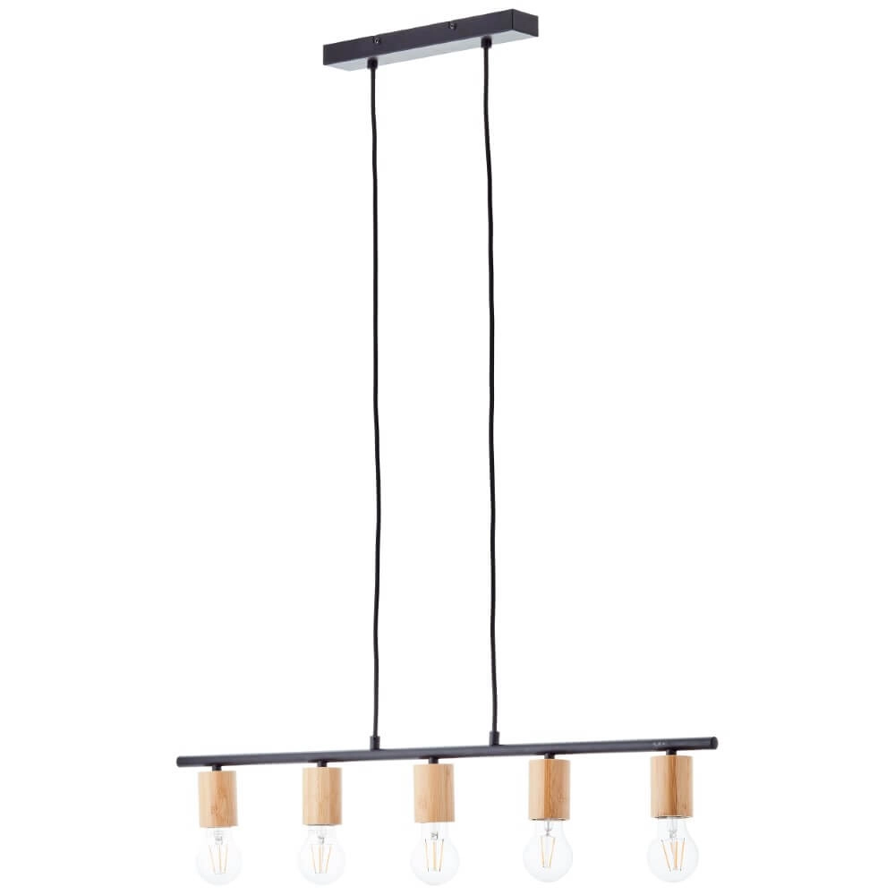 Hängelampe mit 5 Leuchten Kerry schwarz mit Holz Brilliant 4004353408960