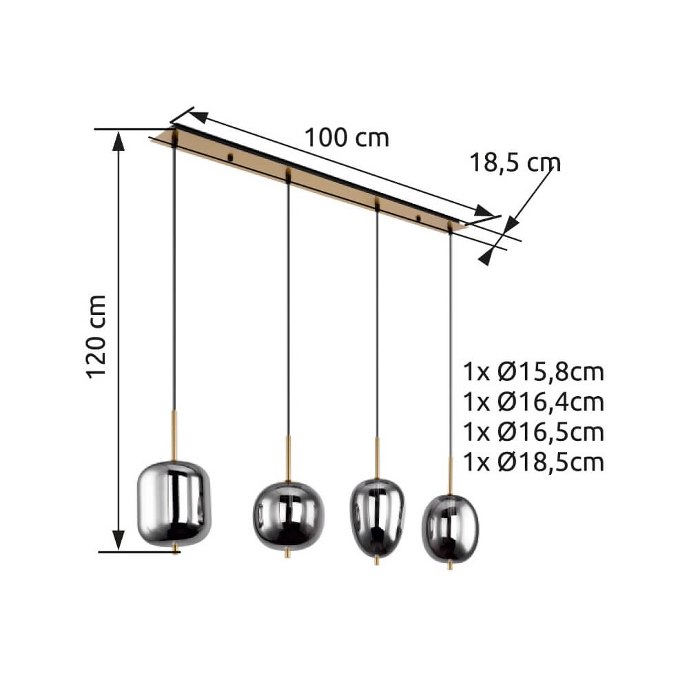Goldene Pendelleuchte Blacky I 4-flammig Globo 9007371416042