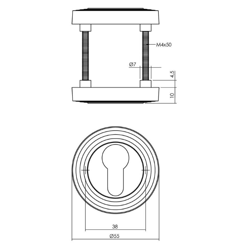 Runde Zylinderrosette Tira mit Grat schwarz Intersteel 8714186568279