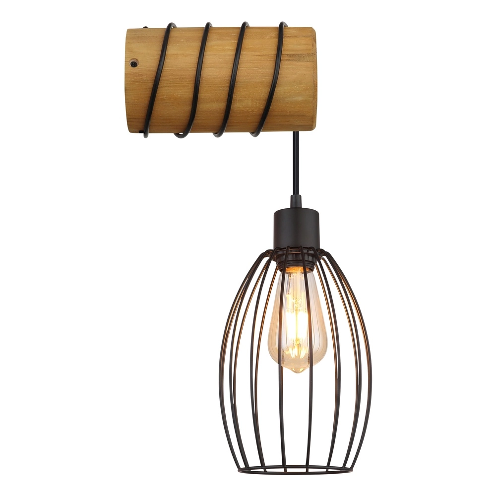 Wandlicht Berti Schwarz mit Holz Globo 9007371580330