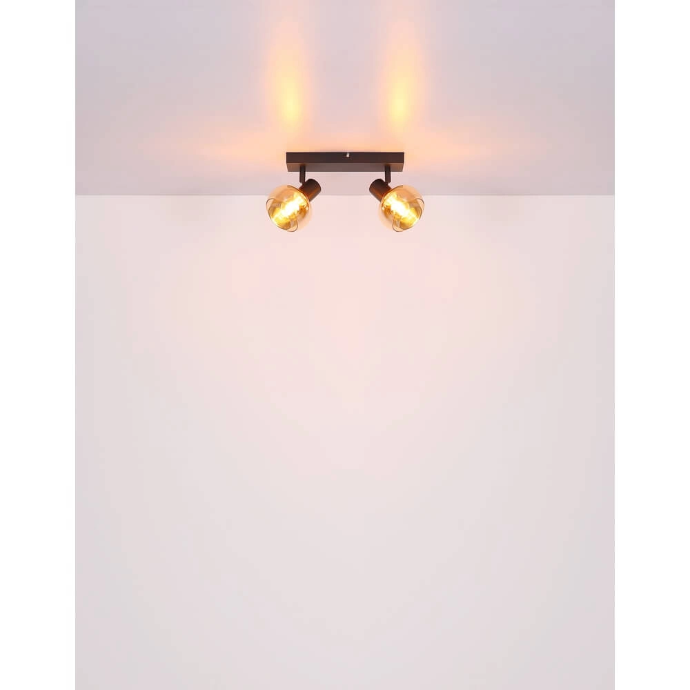 Schwarze Deckenleuchte Tokki 2-flammiges bernsteinfarbenes Rauchglas Globo 9007371455027