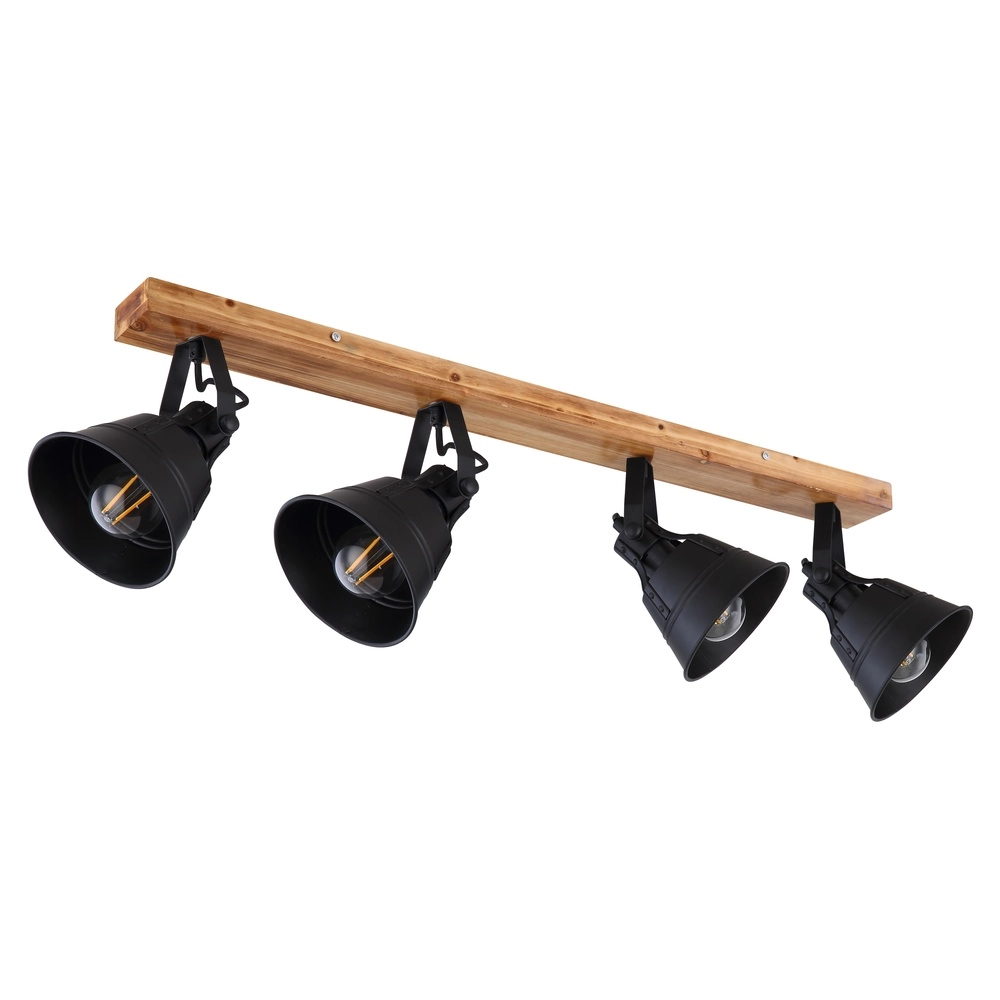 Landdeckenlampe Günther 4-hell schwarz mit Holz Globo 9007371404735