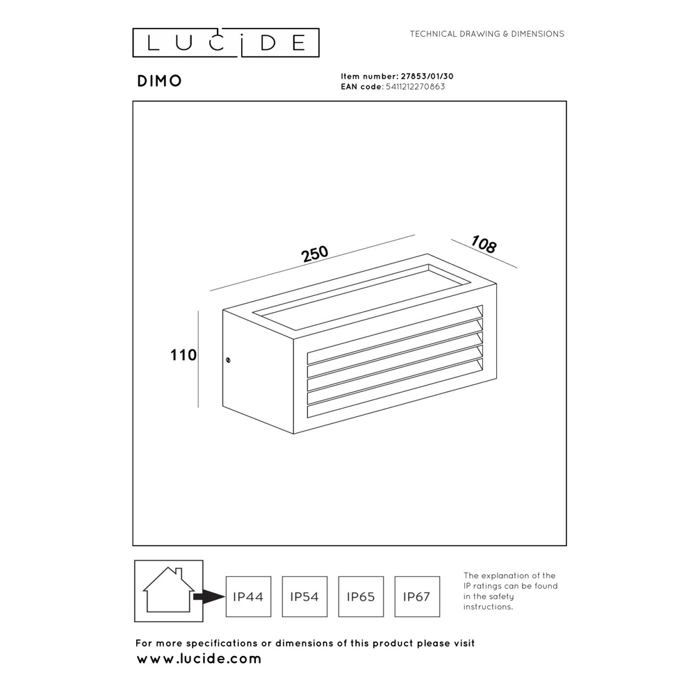 Design-Wandlampe Dimo IP54-Anthrazit Lucide 5411212270863