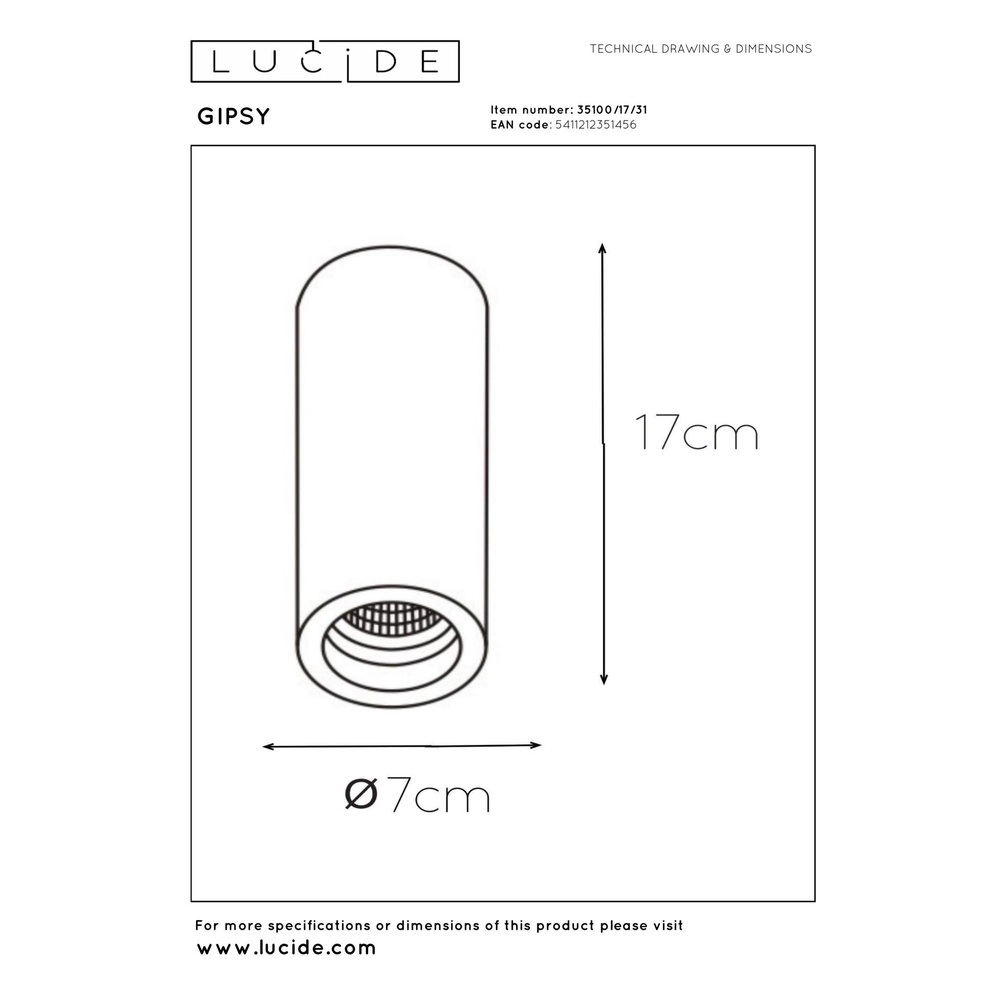 Deckenscheinwerfer Gipsy 17 cm weiß Lucide 5411212351456
