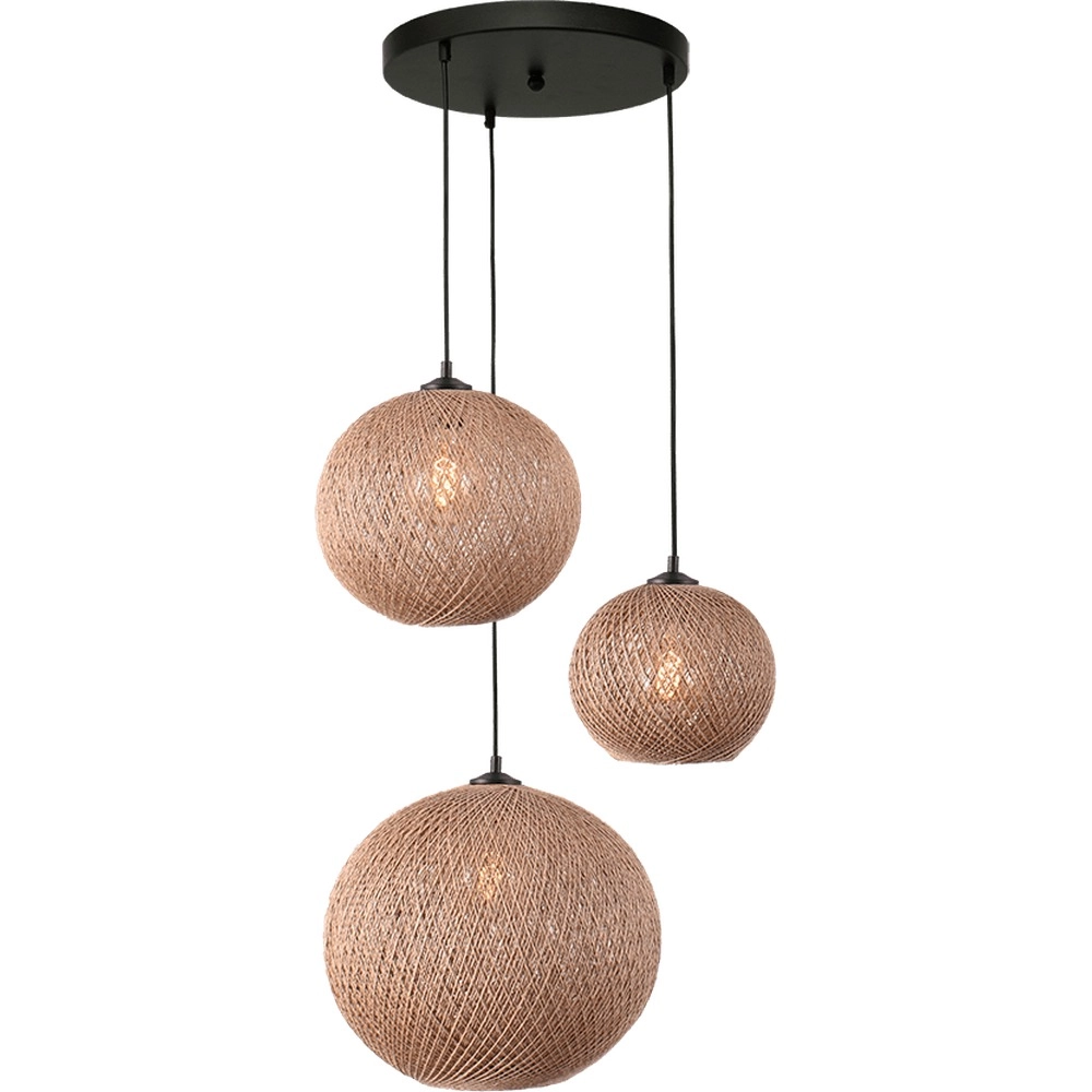 3-Licht Pendellampe Corda Ø 35cm Rattan vario