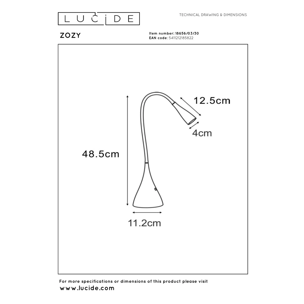 Schreibtischlampe Zozy 3-stufiges dimmbares Schwarz Lucide 5411212185822