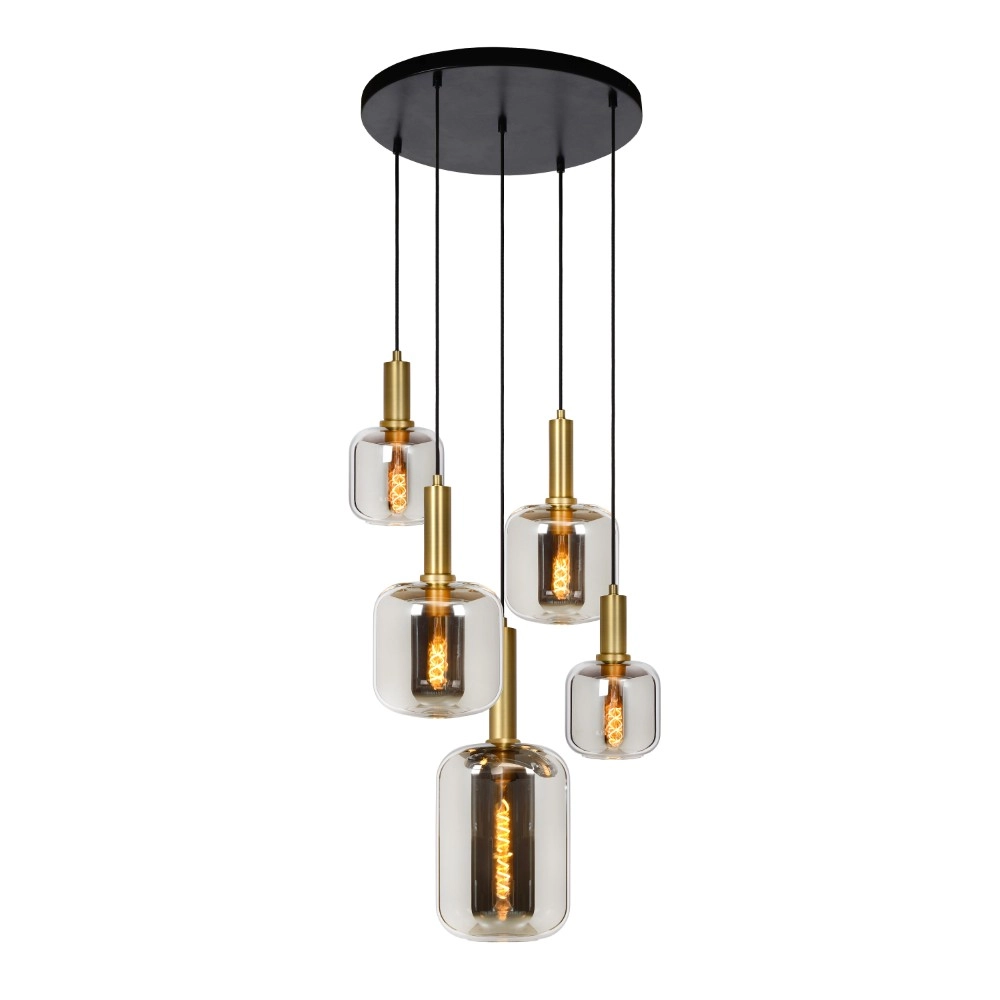 5-Licht Pendellampe Joanet Ø 66 cm Gold mit Rauchglas
