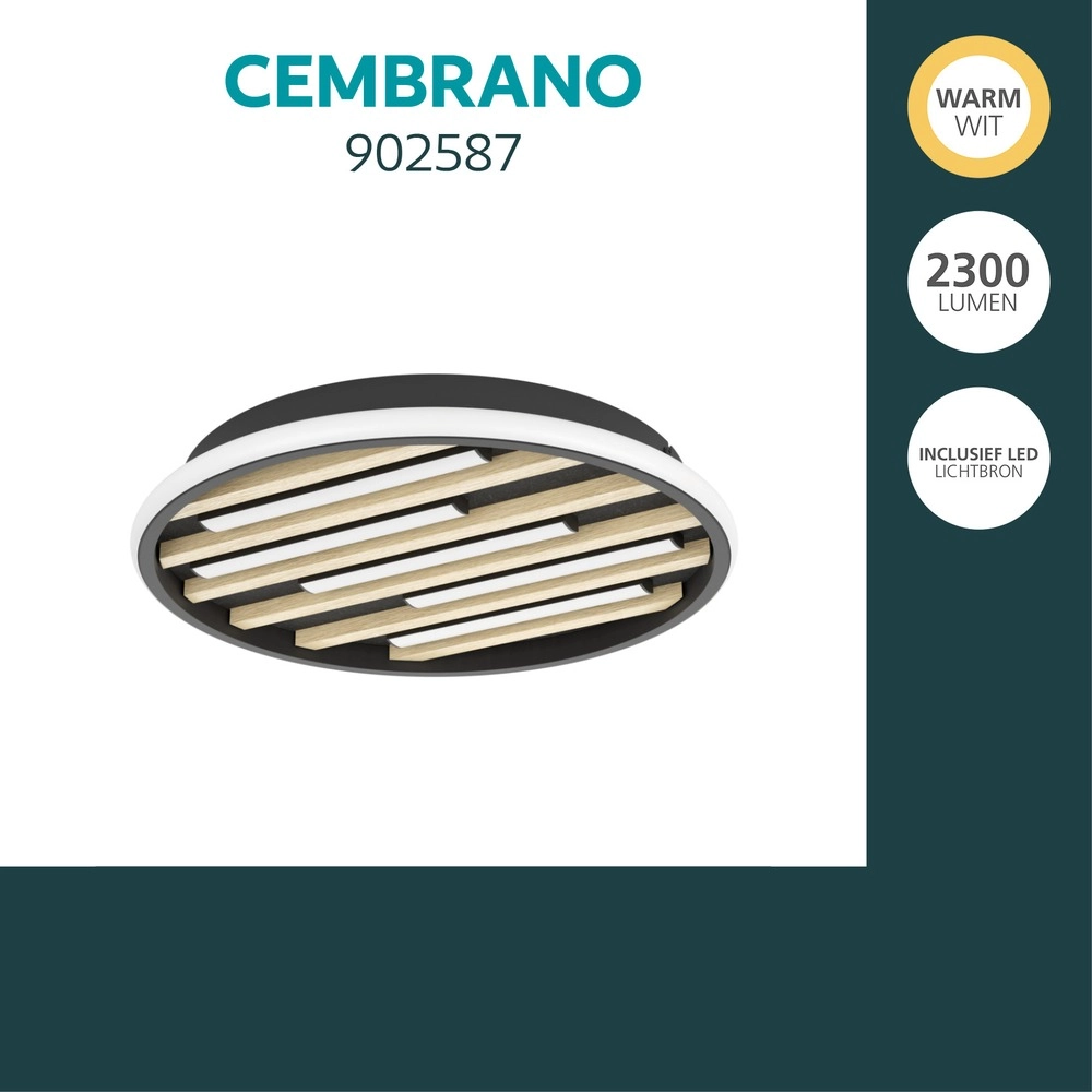 Moderne Deckenlampe Cembrano Rund schwarz mit Holz Eglo 9008606388134