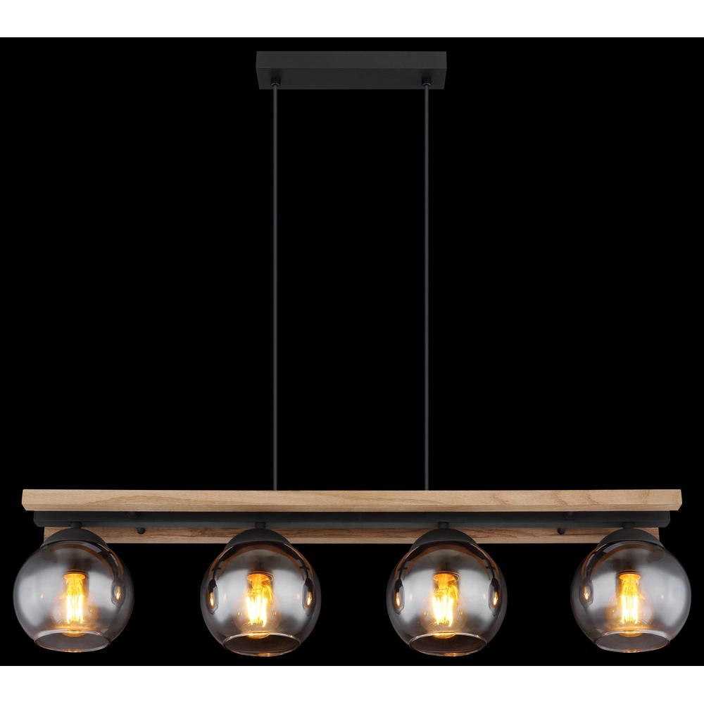 4-Licht Pendellampe Conni Schwarz mit Holz Globo 9007371451739