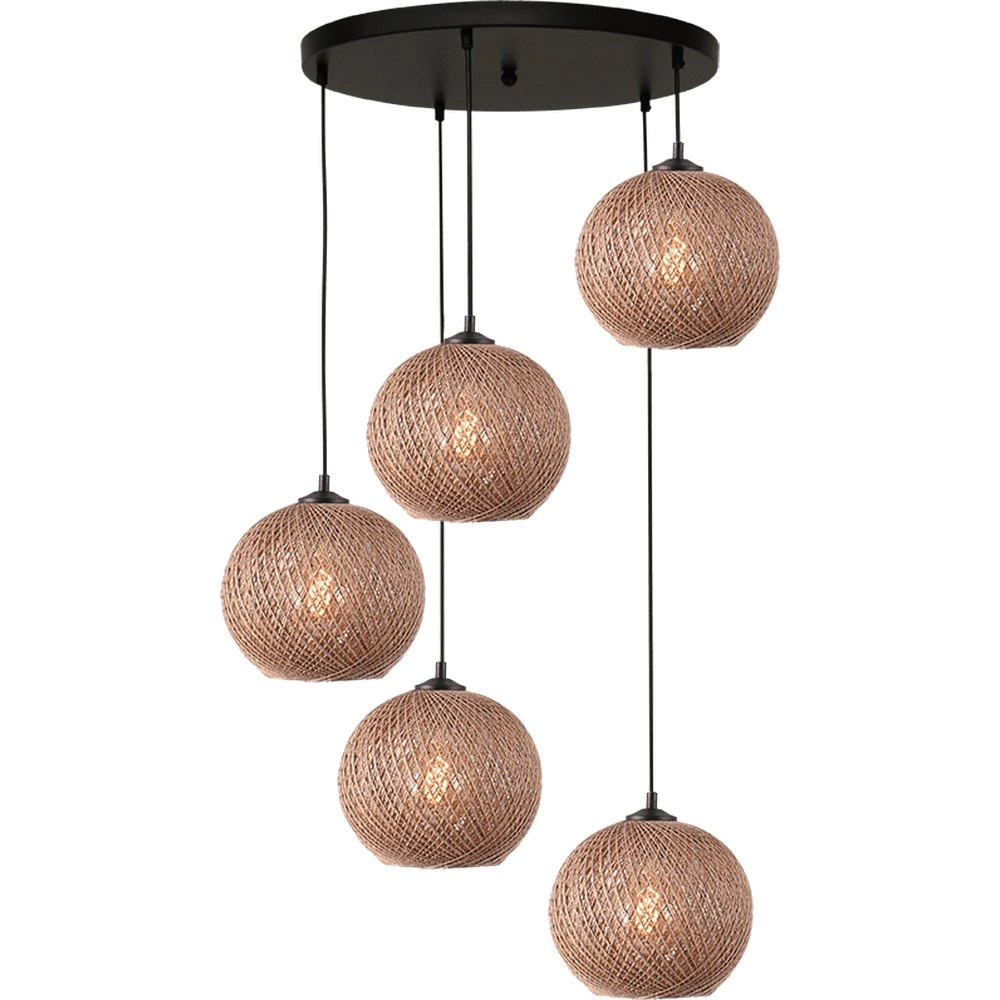 5-Licht Pendellampe Corda Rattan Ø 20 cm rund