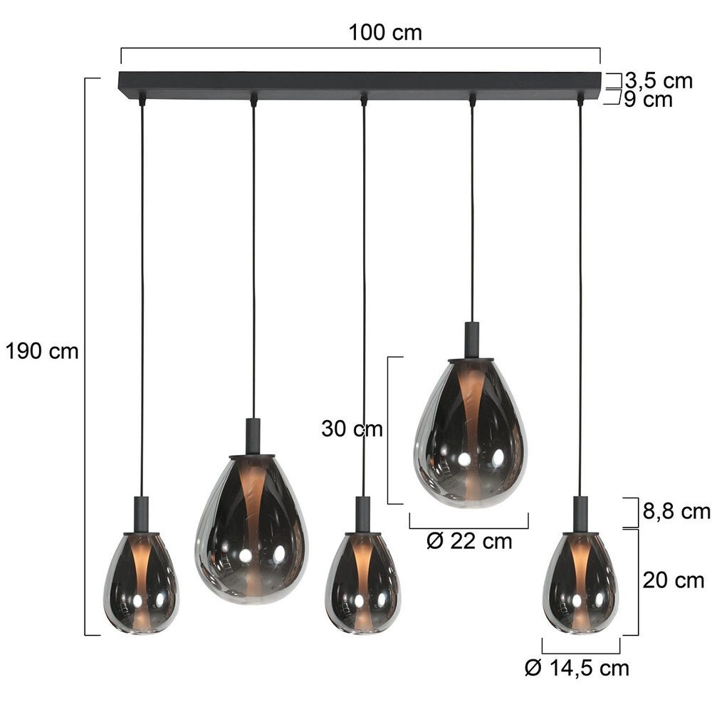 Pendelleuchte Glimsy 5-flammig schwarz mit Rauchglas Steinhauer 8712746177954