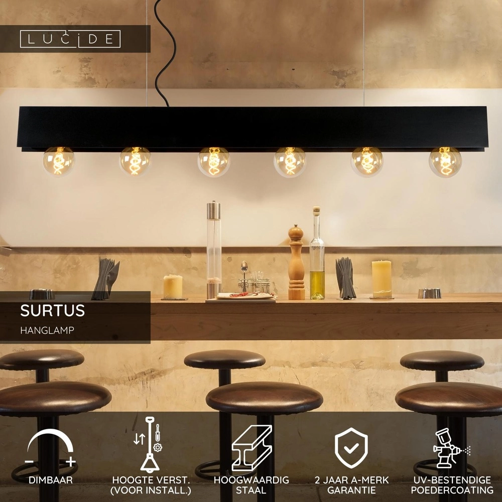Design-Pendellampe Surtus 6-Licht Schwarz Lucide 5411212302410
