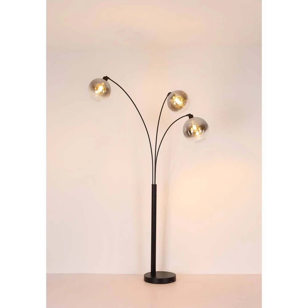 Schwarze Stehleuchte Newcastle Sphere Rauchglas 3-flammig Globo 9007371449798