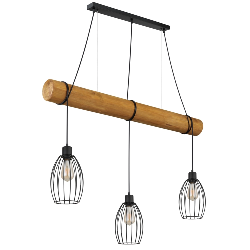 Land-Pendellampe Berti 3-Licht Holz mit Schwarz Globo 9007371583331