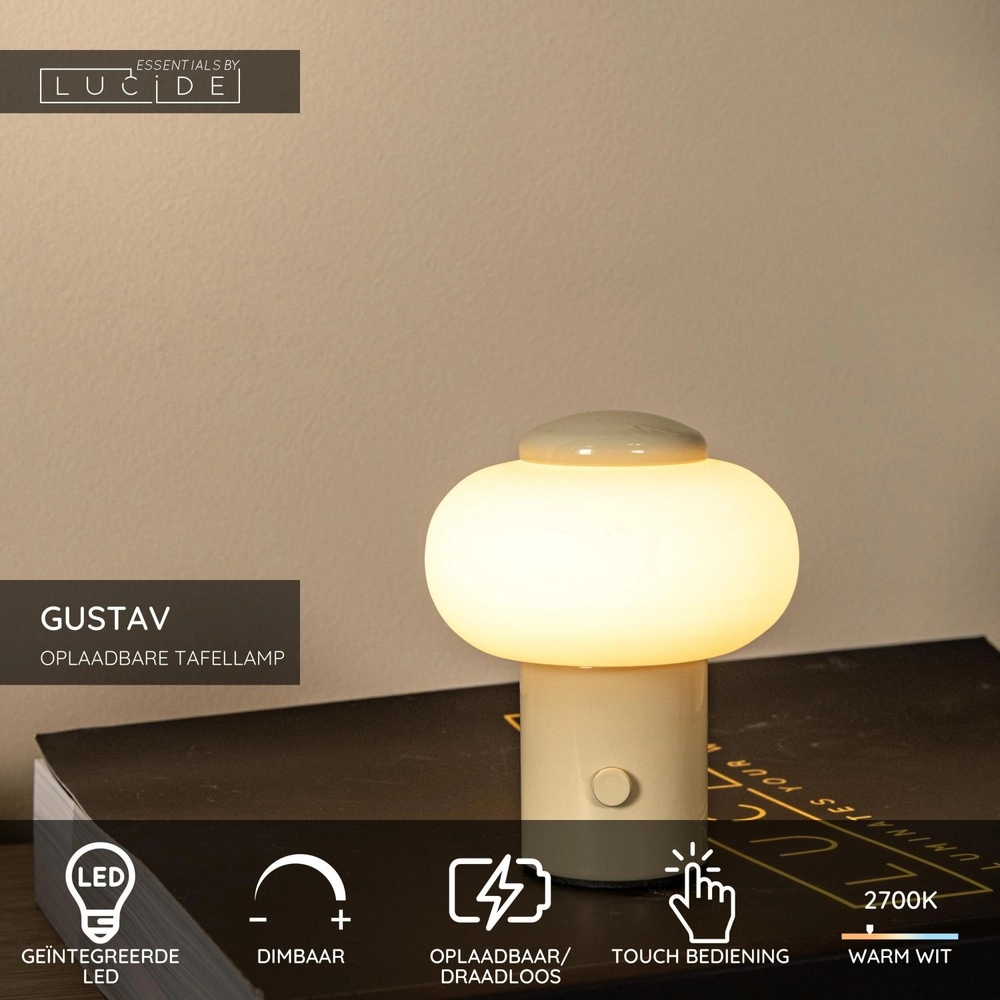 Wiederaufladbare Tischlampe Gustav Sandbraun Lucide 5411212442079