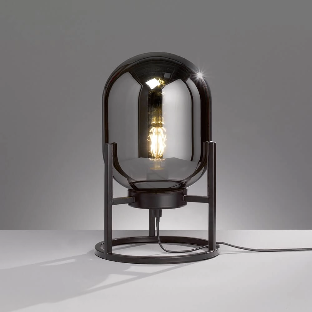 Tischlampe Regi schwarz mit Rauchglas Fischer & Honsel 4001133501309