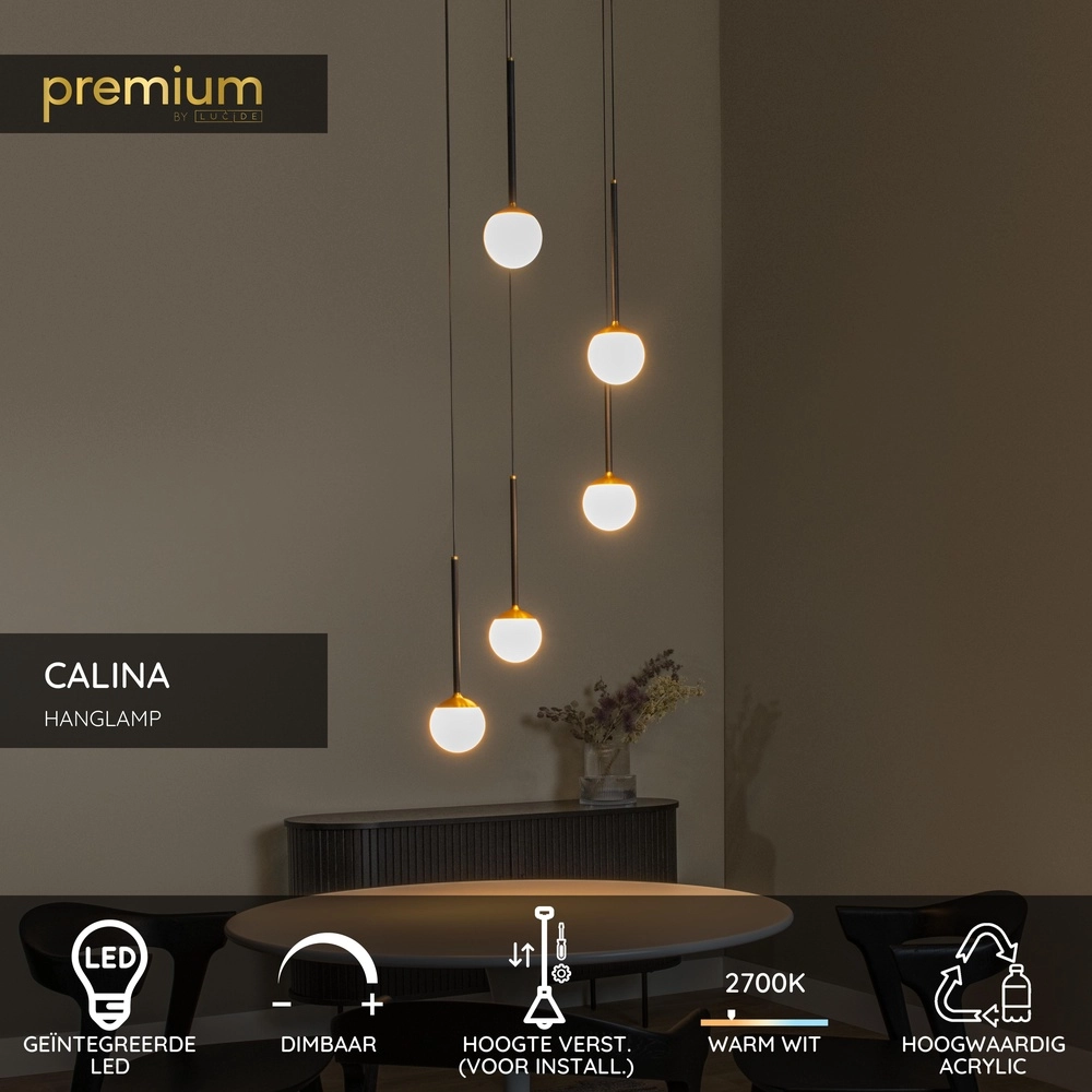 Vide Pendellampe Calina 5-Licht mit weißen Kugeln Premium by Lucide 5411212241979