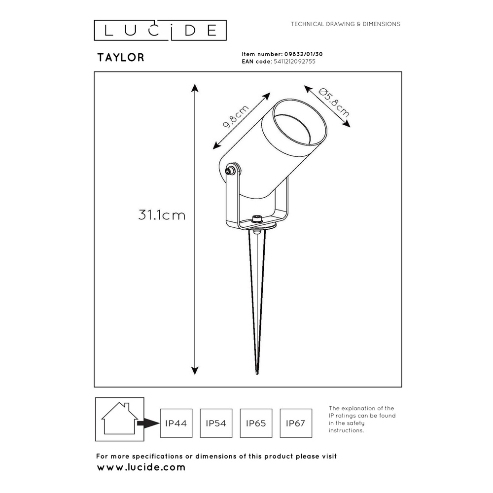 Spike-Spot Taylor IP65 schwarz Lucide 5411212092755