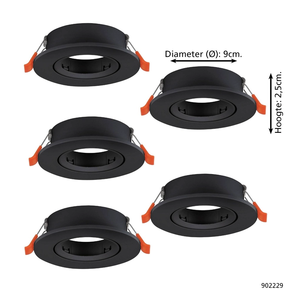 Set mit 5 Einbaustrahlern Barranco schwarz Ø 9cm Eglo 9008606359134