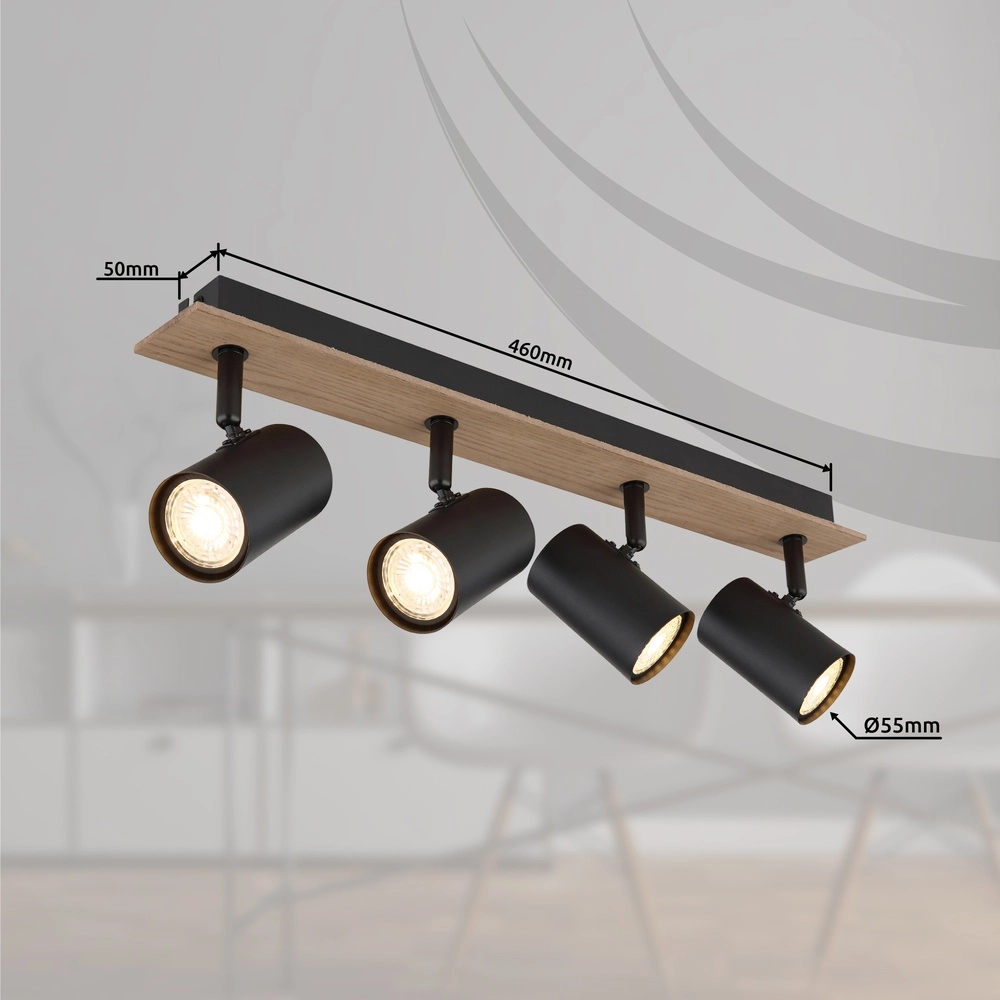 Deckenlampe Linca 4-hell schwarz mit Holz Globo 9007371458943