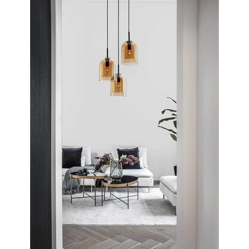 Pendelleuchte Velor 3-flammig schwarz mit Braunglas rund Lyora 5212017431219
