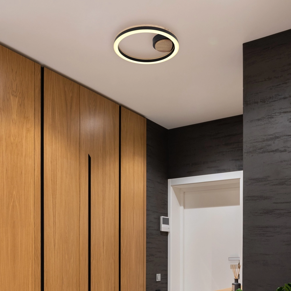 Deckenlampe Beatrix Rund schwarz mit Holz Globo 9007371445417
