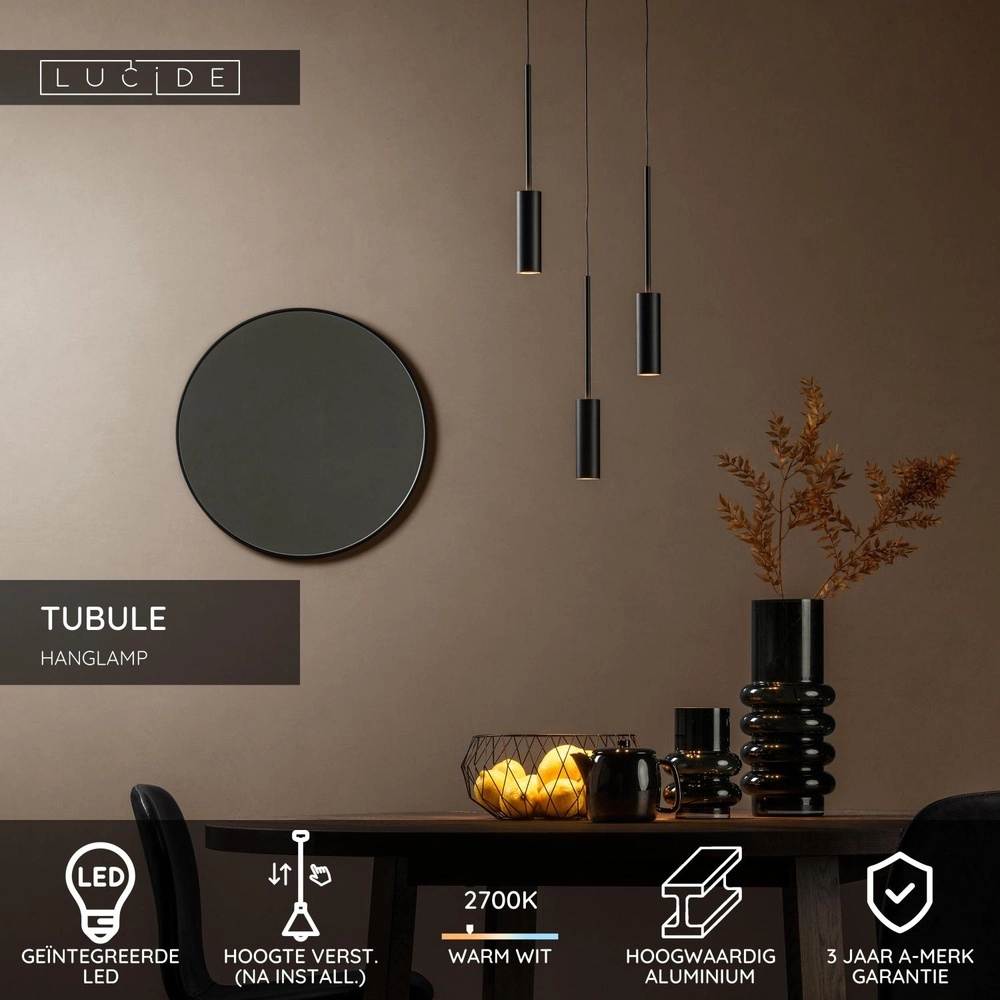 3-Licht Hänglampe Tubule Schwarz Lucide 5411212241863