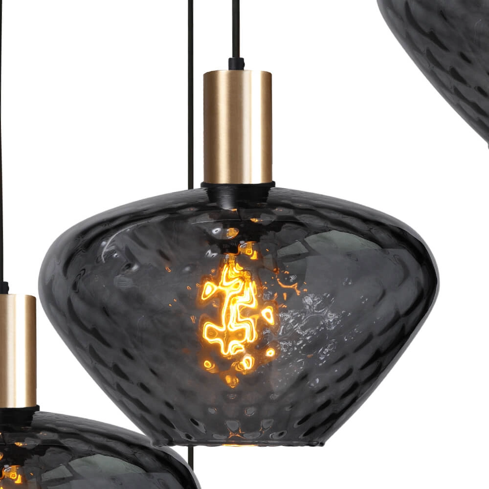 5-flammige Loft-Hängelampe - Gold - Porto mit Blossom-Rauchgläsern Masterlight 8718121271095