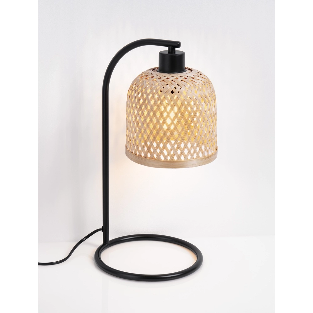 Tischlampe Intra schwarz mit Bambuskappe