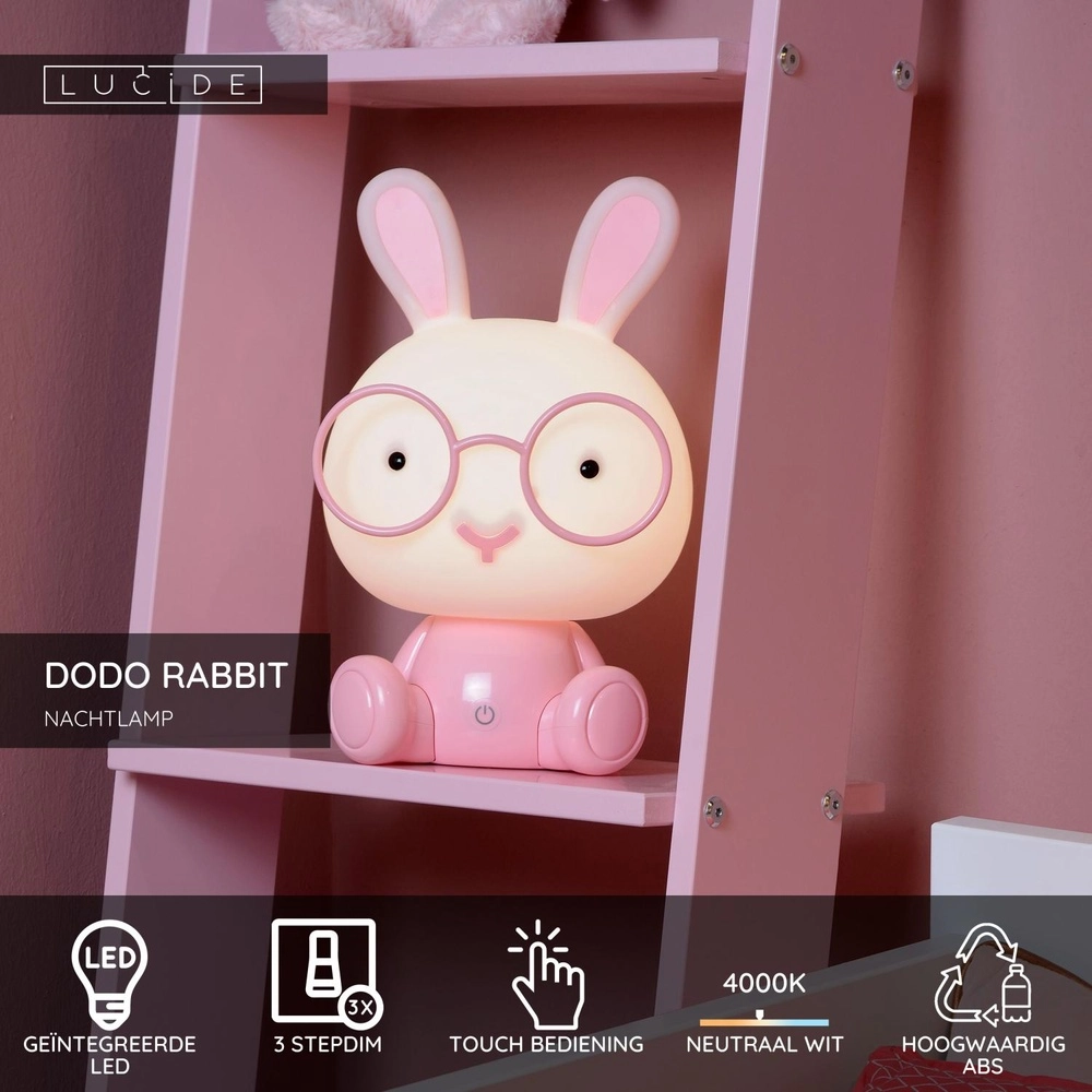 Nachtlicht Dodo Rabbit Kinderzimmer pink Lucide 5411212712745