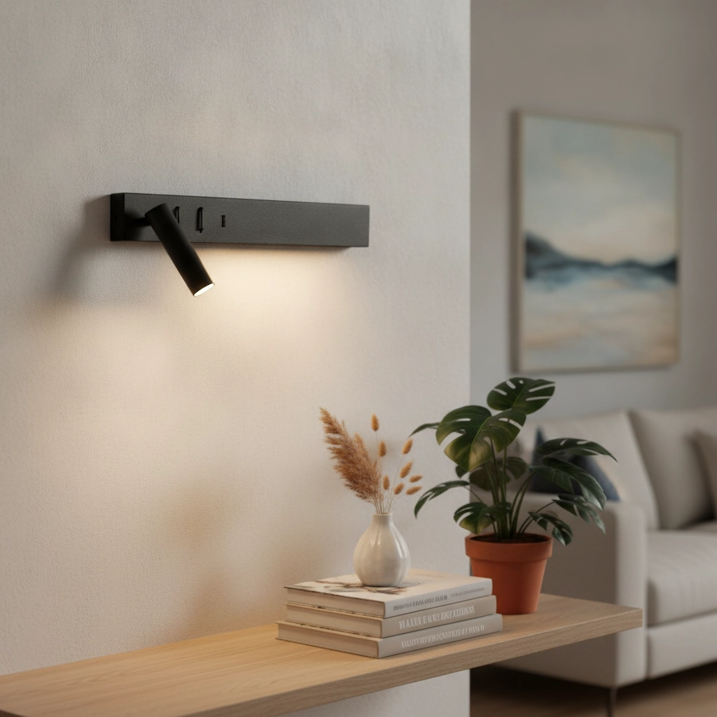 Nachttischlampe Vida Links schwarz mit USB