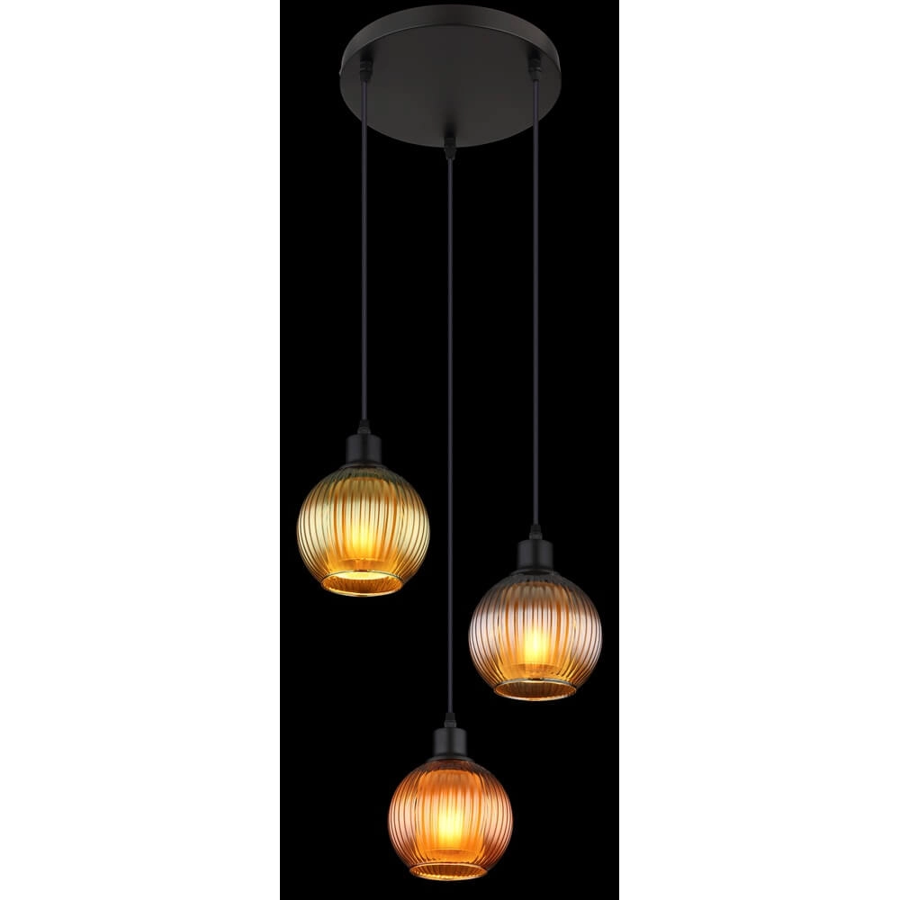 Runde Pendelleuchte Zumba farbiges Glas 3-flammig Ø 36cm Globo 9007371449828