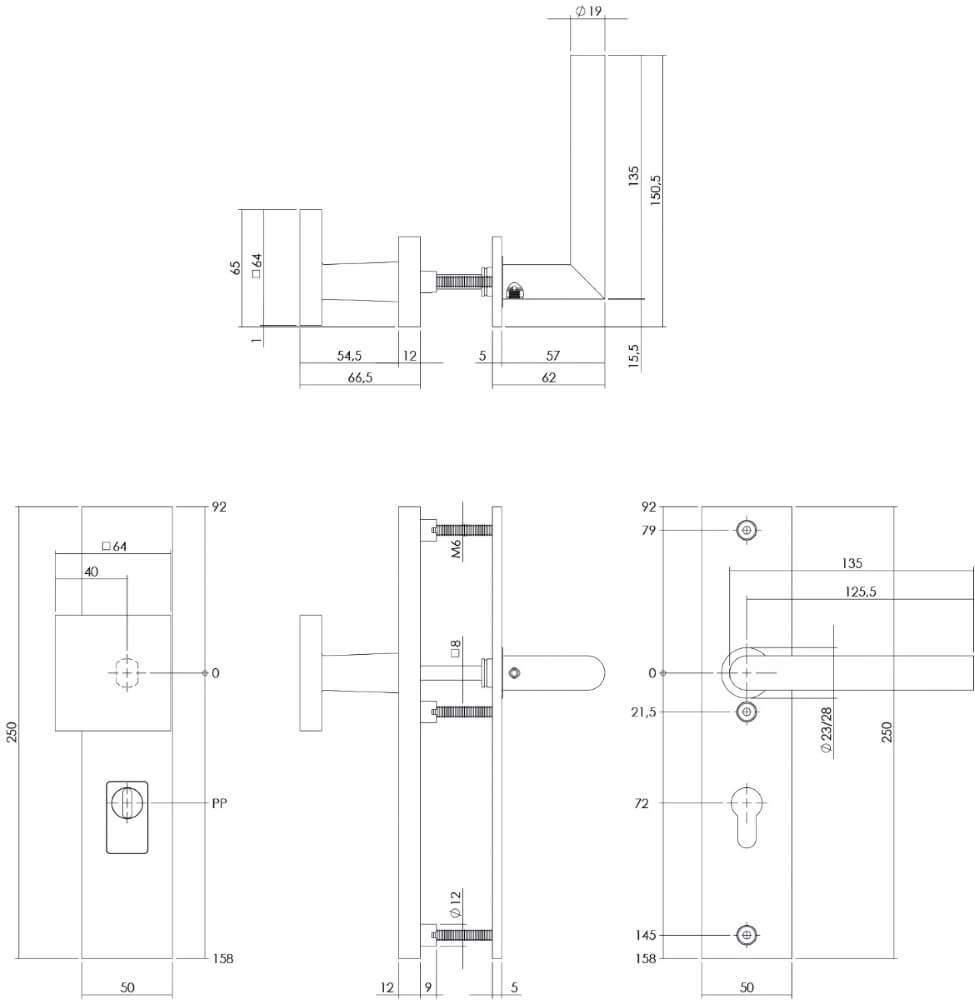 Haustürbeschläge gerade Vurano PC 72mm Edelstahl getrommelt Intersteel 8714186696668